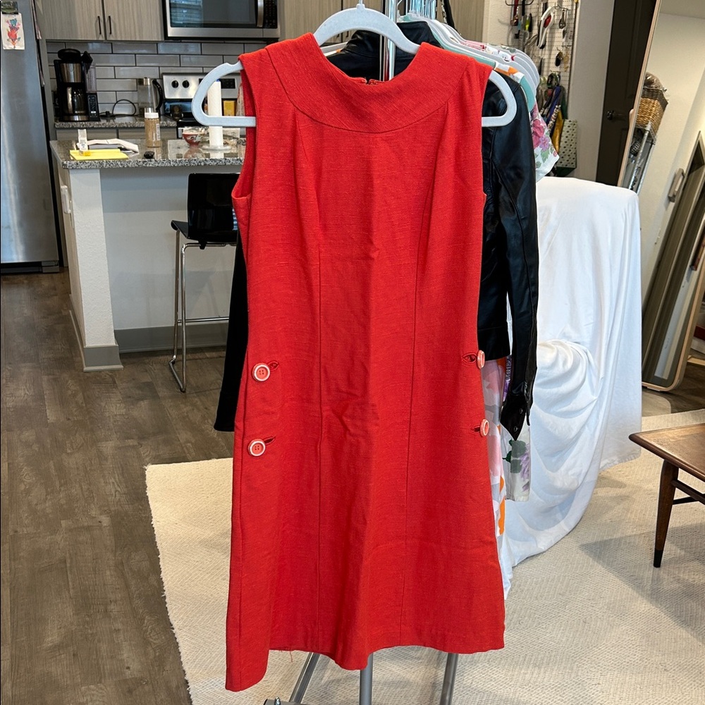 Vintage 1960’s Mid Century Red Linen Dress
